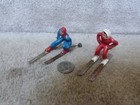 2 Vintage Barclay Toy Lead Figures Skiers Man Woman Red Blue 2 25  Complete