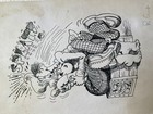Robert Crumb Drawing And Painting On Old Paper Signed Stamped Vintage