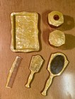 Beautiful Vintage Golden Celluloid Dresser Set - 8 Pieces