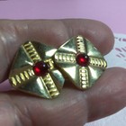 Nice Looking Vintage Pair Of Signed Speidel Goldtone Cufflinks Red Cabachons