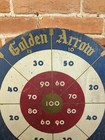 Antique Early American Folk Art Hand Painted Wooden Golden Arrow Dartboard 20 
