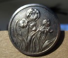 Last One  Vintage Antique French  gorgeous Iris Flowers  White Metal Button