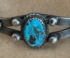 Vtg Navajo Cuff Turquoise Hand Stamped Coin Silver    good Crude    Old Pawn Estate