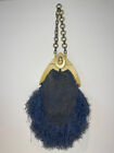 Antique Blue Crocheted   Fringed Flapper Bag purse - Celluloid Twist Open Frame