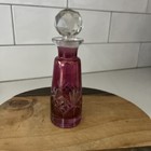 Vintage Cranberry Bottle Decanter With Stopper 5 1 2    Etched Glass Cut To Clear