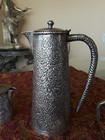 Exceptional Antique Hand Chased Solid Silver Kashmir India Tea Set Paisley Dsgn