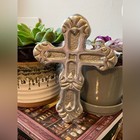 Mexican Silver Spiritual Religious Christian Handmade Ornate Cross Decor 