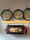 5pc  Vintage Chinese Oriental Asian Cork Carving Diorama Art 3d Cranes Jewel Box