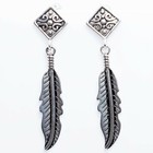 2pcs Stainless Steel Feather Dangle Drop Post Stud Earrings Men Women Rhombus