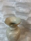 Vintage White Embossed Floral Porcelain Vase Gold Trim