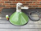 Large 19 5  Antique Vtg Industrial Barn Light Porcelain Green Enamel Gas Station