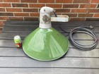 Oval Large Antique Vtg Industrial Barn Light Porcelain Green Enamel Gas Station
