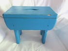 Vtg 12  Handmade Painted Blue Carved Wood Step Foot Stool Country Farmhouse