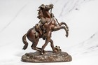 Neoclassical Style Antique Victorian Cast Metal Statue Man With Horse Equestrian