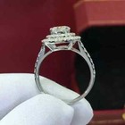 2ct Round Cut Real Moissanite Double Halo Engagement Ring 14k White Gold Plated