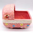 Vintage Planter Ceramic Pink Abc Baby Girl Bassinet Cradle Planter