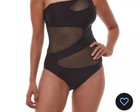 Nwot Bar Iii Women s One-shoulder Mesh Cutout Swimsuit Black Size Xs