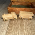 Vintage Wooden Handmade Train Set And Track In Wood Box 