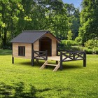 Outdoor Wooden Pet Dog Kennel House With Porch Cabin Style For Small Large Dogs
