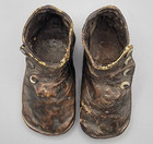 Antique Victorian Bronzed Leather Baby Shoes High Top Button Up Booties Decor