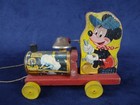 Vintage 1940s Fisher Price Mickey Mouse Train Wooden Child s Pull Toy No  485