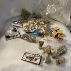 Craft Lot Sm M Lg Tan Beige Pom Poms Craft Acrylic Vtg Block Moving Eyes Bells