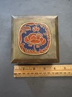 Brass Enamel Peony Flower Top Hinged Wood Lined Jewelry Trinket Box Vintage