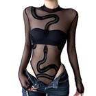 Women S Sheer Mesh Mock Neck See Through Leotard Bodysuit Jumpsuit Body Tops