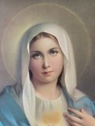 Vtg antique Immaculate Sacred Heart Of Mother Mary Religious Art Print 14x18