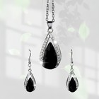Black Teardrop Shaped Glass Pendant Necklace Earrings Exquisite Set For Women