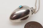 Lovely Antique Silver Turquoise Egg Shaped Vinaigrette   Pomander Necklace