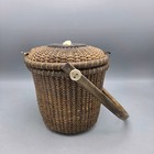 Antique Nantucket Lightship Basket Purse With Sperm Whale Inlay
