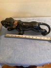 Vintage Ceramic Stalking Black Panther Figurine Jeweled Accent Collar Green Eyes
