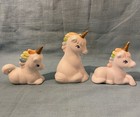 Vintage Porcelain Unicorn Figurines Set Of 3 Rainbow Manes  Made In Taiwan