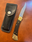 1987 Buck Usa Hunter  110 Folding Knife With Leather Sheath  very Good Condition