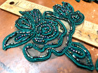 Applique Flower  Leaves 4x5  Hand Sewn Glass Beads Forest Green 1pc
