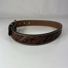 Embossed Brown Genuine Leather Western Belt - Size 22