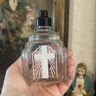 Vintage Art Deco Glass Holy Water Bottle Sprinkler Cap White Cross