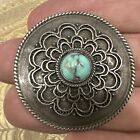 925 S  Silver Pendant Brooch Pin Turquoise Filigree  Palestine Antique Vintage