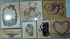 Huge Stampin Up Rubber Stamp Lot Vintage Wood Block Wheels Handle Craft Ink