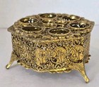 Vtg  Hollywood Regency Vanity Lipstick   Brush Holder Golden Filigree 1950 s