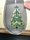 2 Christmas Tree Rhinestone Stemless Wine Glass Set Gold Green Red Holiday Nib