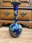 Chinese Blue Cloisonne Enamel Floral Long Neck Vase 12in H 4in Opening