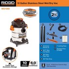 Ridgid 10 Gallon 6 0 Peak Hp Stainless Steel Wet Dry Vac W filter   Locking Hose