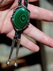 Stunning Handmade Southwestern Solid Sterling Silver   Malachite Stone Bolo Tie