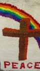 Vintage Latch Hook Wall Hanging Shag Rug Peace Rainbow Christian Cross Completed