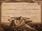 1919 Aero Club Of America War Medal Certificate  Wwi Balloonist   Rr Auction Coa