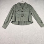 Essue Light Green Cargo Jacket Size Small Cropped Long Sleeve Distressed Flowy