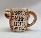 Vintage 3d Bull Head    world   s Champion Bull Thrower    Mug Cup Japan Tail Handle 