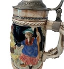 Vintage German Beer Stein With Lid And Colorful Relief Design Made In Germany